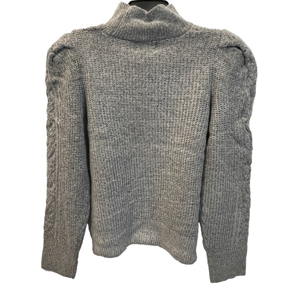 Industry Republic Women's M Gray Heather Mock Neck Cable Knit Puffed Sleeves - Picture 3 of 11